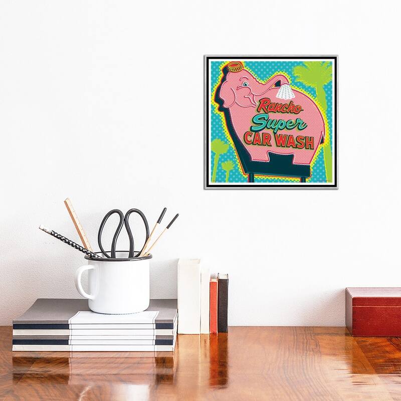 iCanvas "Elephant Car Wash Rancho" by Jim Zahniser Framed