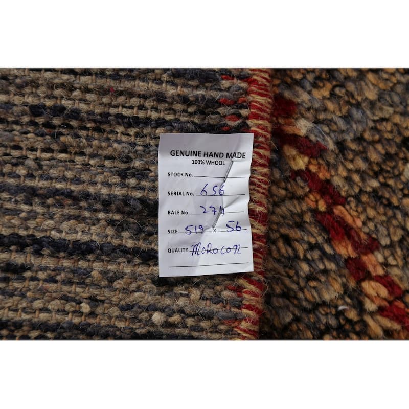 Geometric Checkered Moroccan Oriental Runner Rug Handmade Wool Carpet - 1'10" x 17'3"