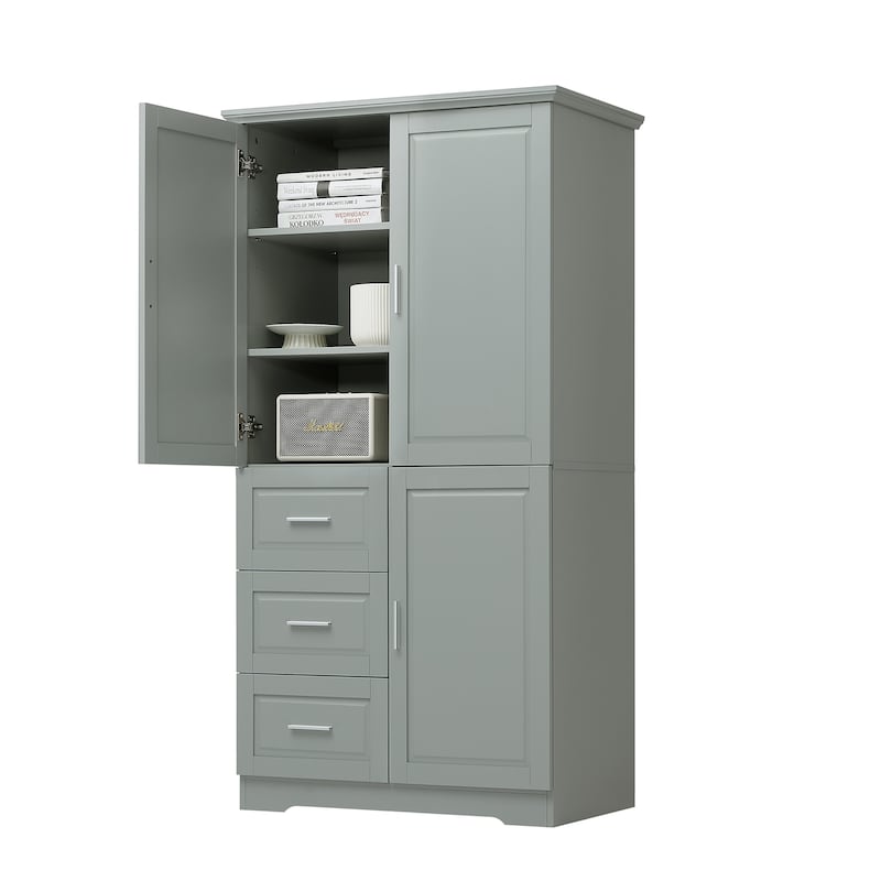Modern Bathroom Cabinet Laundry Cabinet Coffee Bar Cabinet with 3 Doors & 3 Drawers, Pantry Cabinet for Living Room
