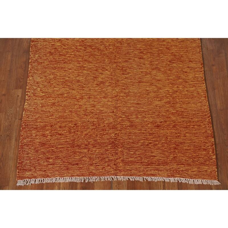 Orange Kilim Oriental Accent Rug Flatweave Wool Carpet - 3'4"x 4'10"