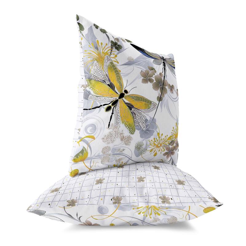 Yellow And Grey Wings in Motion Faux Suede Throw Pillow Zipper