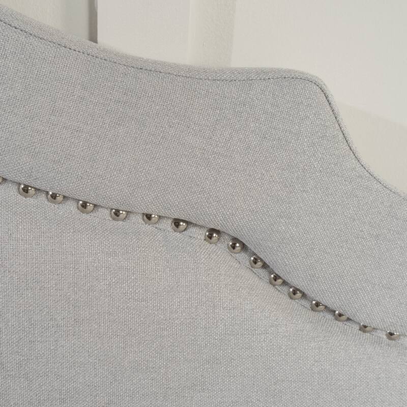 Roomfitters Adjustable Fabric Headboard for Queen and Full Size Bed with Curved Silhouette and Nailhead Trim