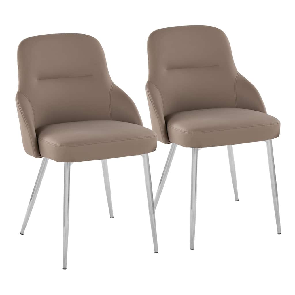 York Upholstered Contemporary Chair in Chrome Metal - Set of 2