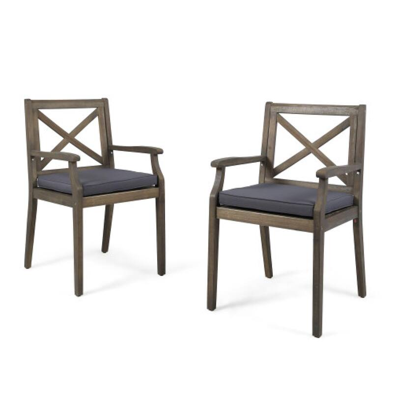 Roomfitters Set of 2 Solid Acacia Wood Dining Chairs with Water-Resistant Cushions, Cream