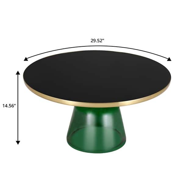dimension image slide 1 of 5, 30-Inch Round Coffee Table Glass/Stone Tabletop with Gold Iron Rim Frame Glass Pedestal Base
