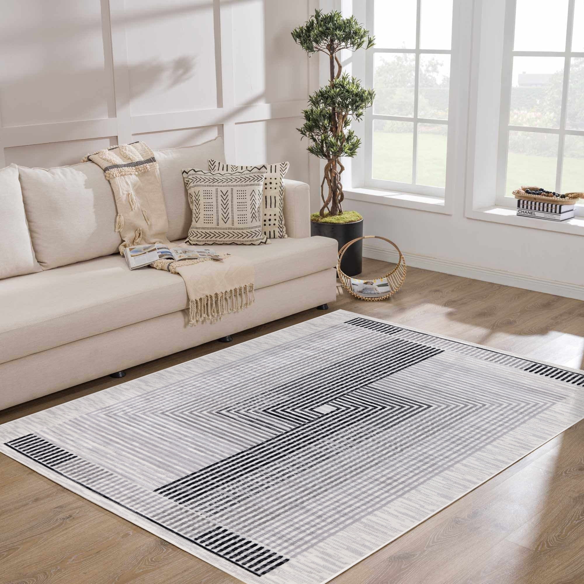 MDA Rugs Dream Collection Geometric Motif Black and Grey Rug