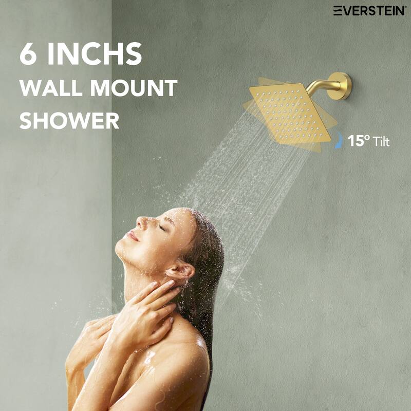 Wall Mounted 6 in Rain Shower Head Bathroom Shower Faucet Set 2-Setting Square Shower System With Rough-In Valve, & Handheld
