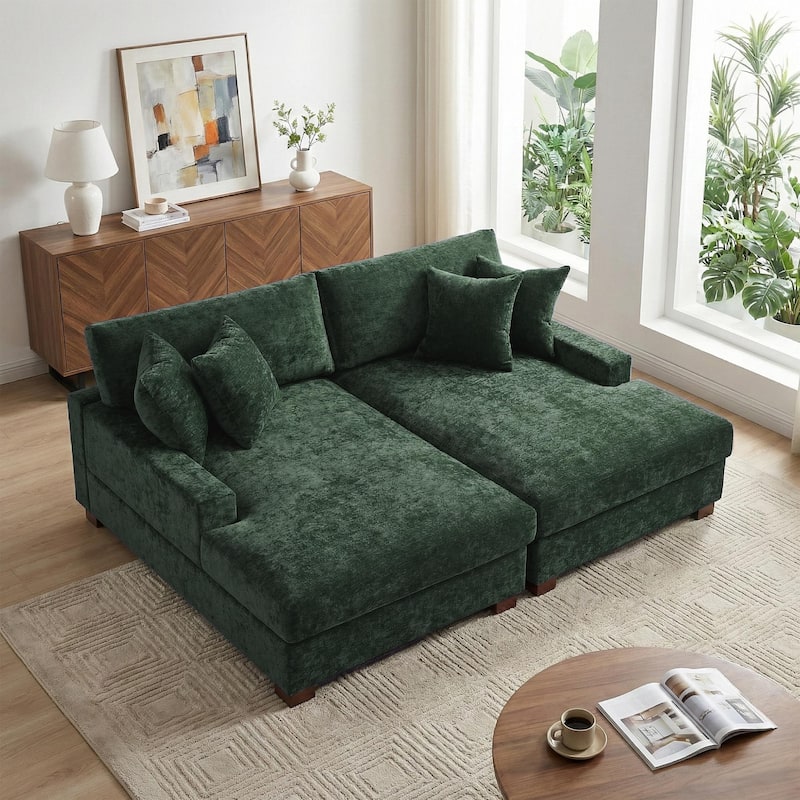 Modern Upholstered Chenille Modular Sectional Sofa with 2 Chaise