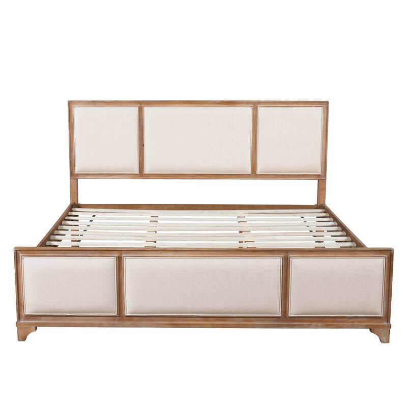 Christopher Knight Home - Hendrix Modern Farmhouse Upholstered Wood Platform Bed with Panel Headboard and Footboard