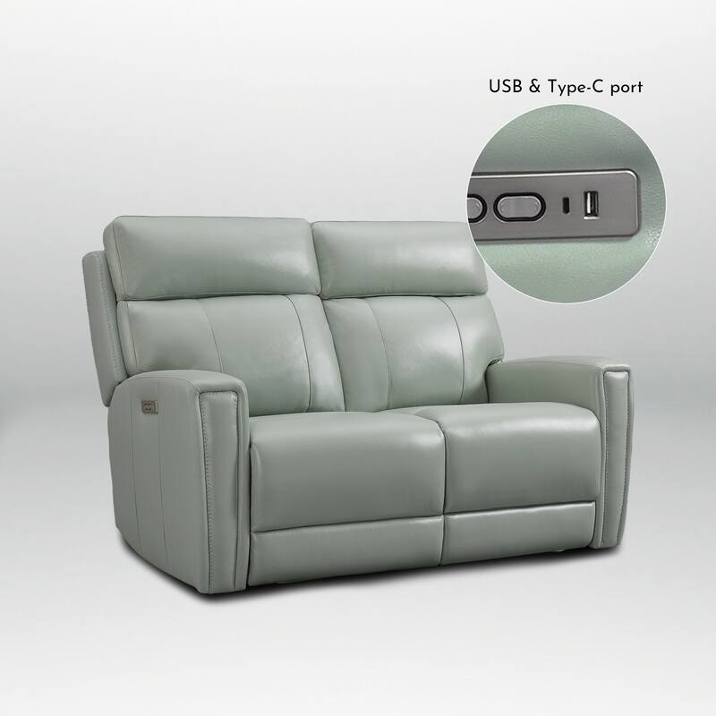 Genuine Leather Reclining Loveseat with Dual-Power Adjustable Headrest & Footrest, Zero Gravity, USB & USB-C Charging Ports
