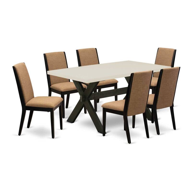 HomeStock 7-Piece Natural Oak Finish Solid Wood Top Dining Table with 6-Parson Chairs