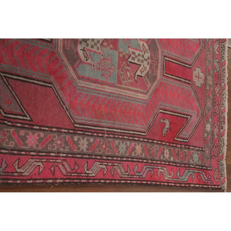 Hand Knotted Oriental 100% Wool Carpet Traditional Tribal Pink Meshkin Runner Rug - 9' 5'' X 3' 9''