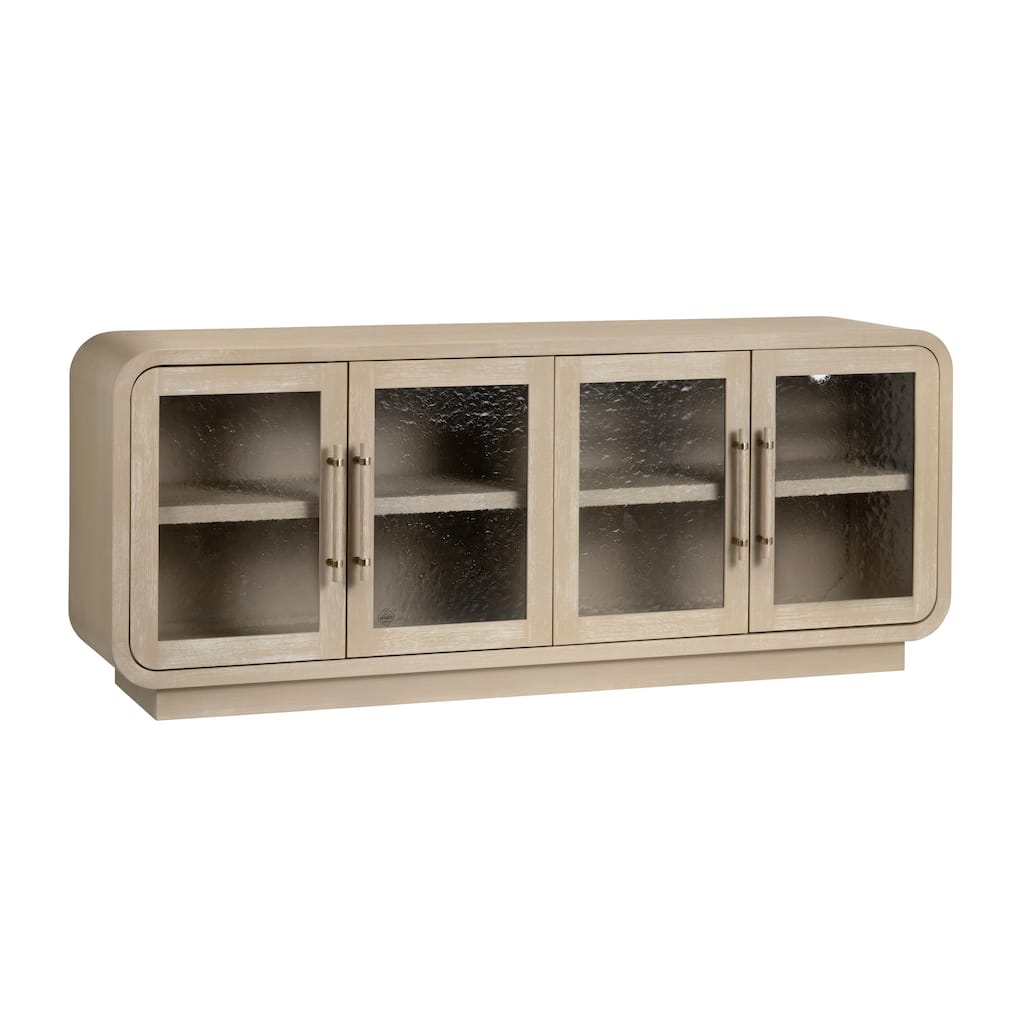 80 in. Tan Solid Wood 4 Door Media Credenza_Sideboard