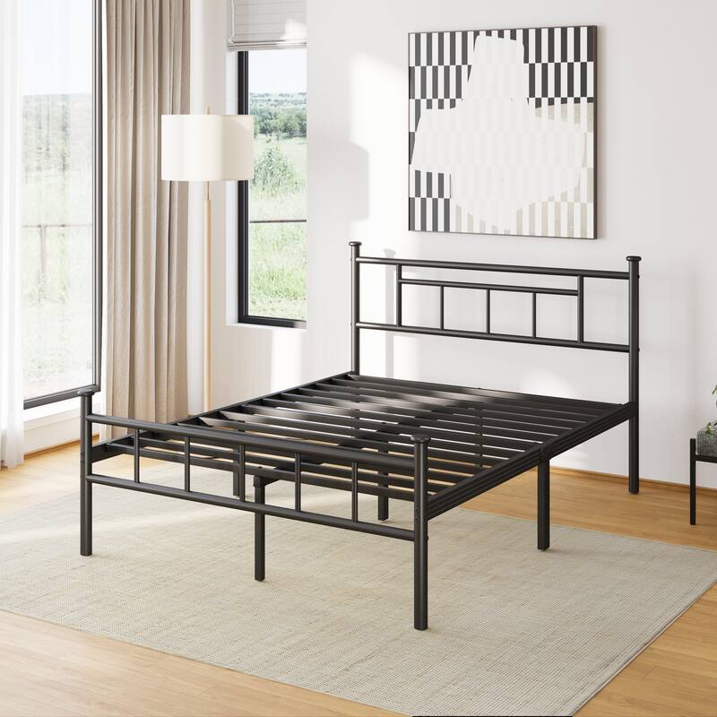 Classic Metal Platform Base with Headboard and Footboard, Round Corner Legs Mattress Slide Stopper