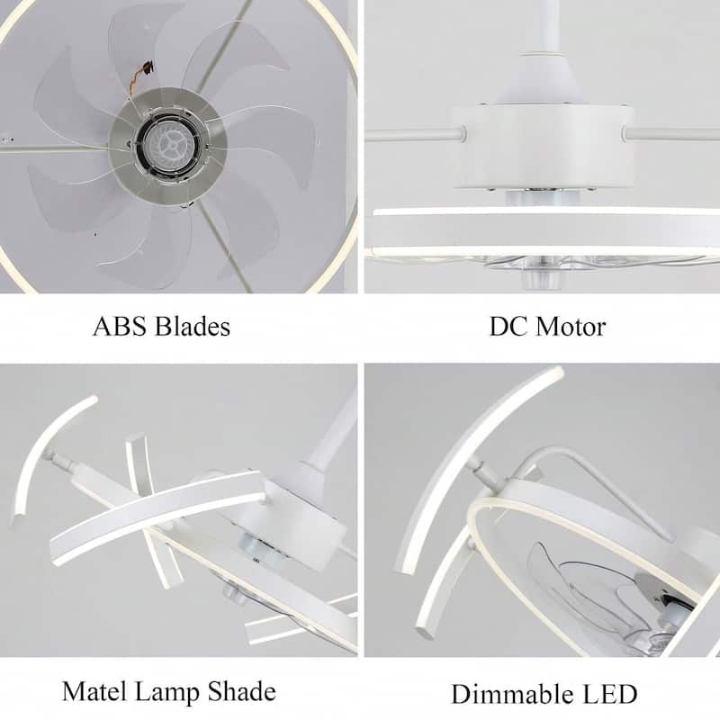 Cusp Barn 24-Inch Dimmable LED 6-DIY Shape Smart Ceiling Fan With Light, 6-Speed Reversible Ceiling Fan Light With Remote