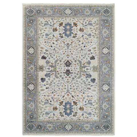 Hand Knotted Grey Oushak And Peshawar with Wool Oriental Rug (12' x 17'9") - 12' x 17'9"