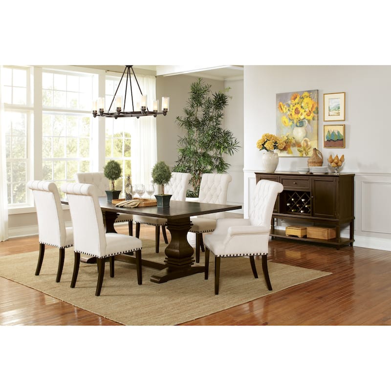 Letnitsa Beige and Rustic Espresso Tufted Dining Chairs (Set of 4)