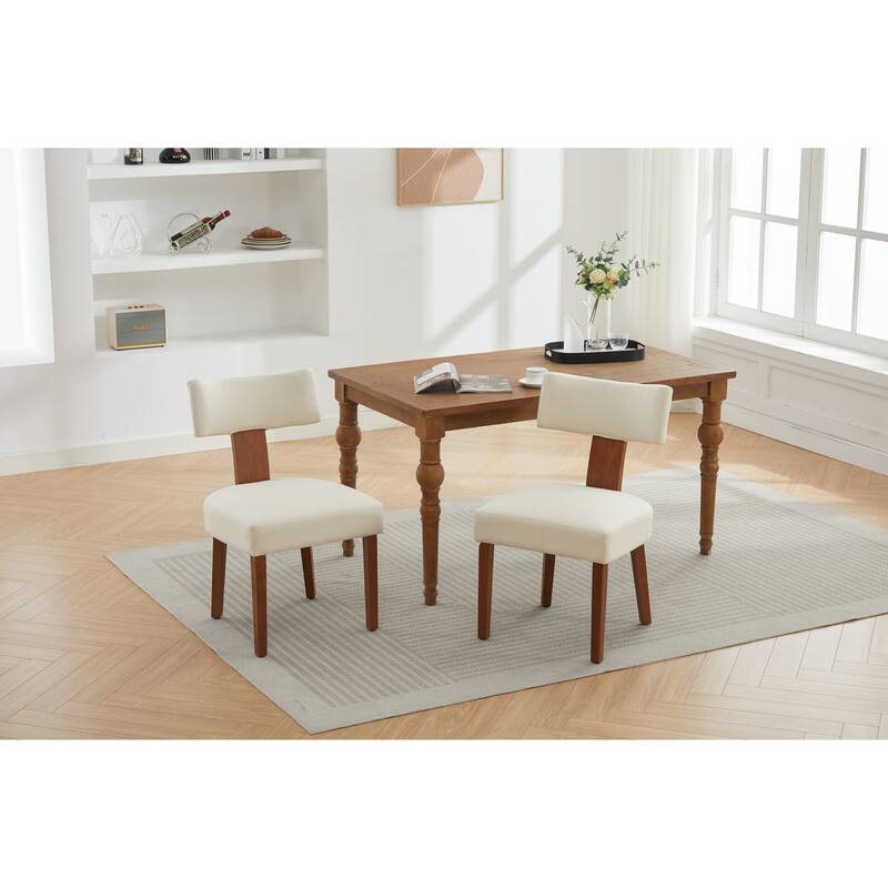 2-Piece Set, Modern Armless Fur Dining Chairs with Curved Back and Solid Wood Legs, for Dining Living Rooms, Ivory