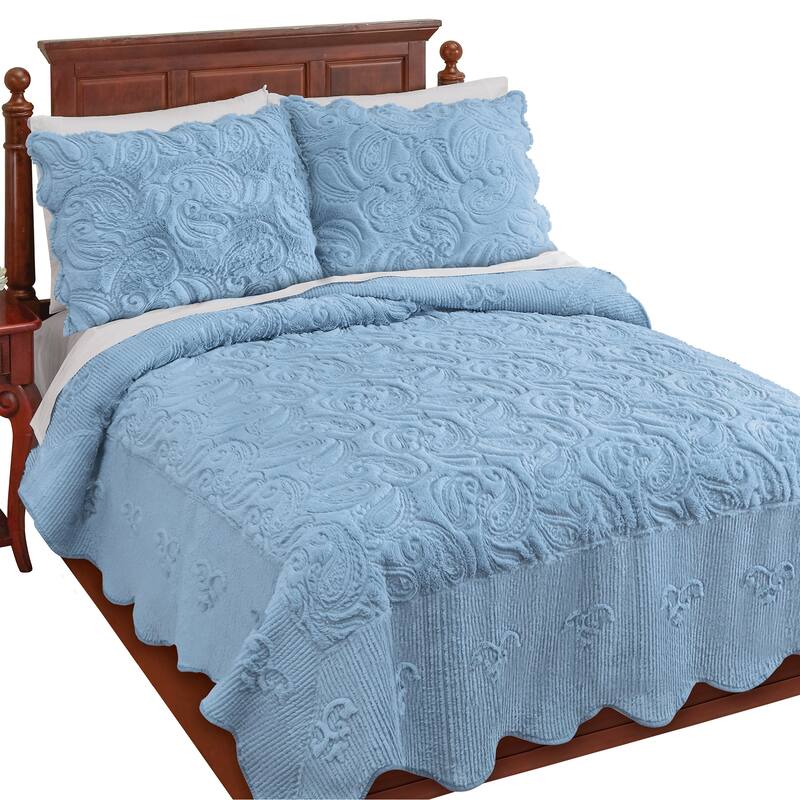 Paisley Textured Fake Fur Scalloped Edge Quilt On Sale Bed Bath & Beyond 36785138