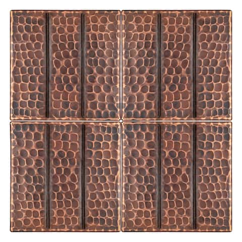 4" x 4" Hammered Copper with Linear Tile Design - Quantity 4 (T4DBL_PKG4)