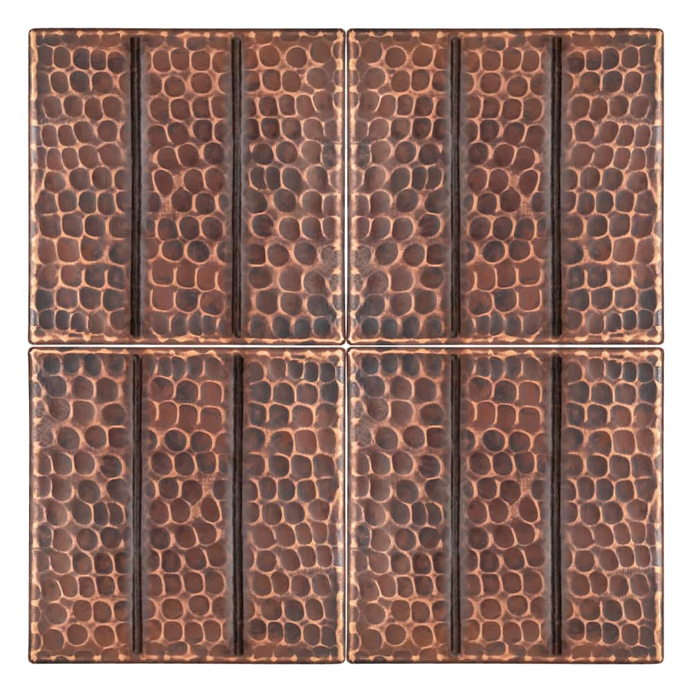 4" x 4" Hammered Copper with Linear Tile Design - Quantity 4 (T4DBL_PKG4)