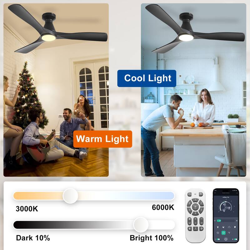 Ceiling Fan Without Light: 42-52 Inch 3 Blade Indoor Outdoor Fans for Patios