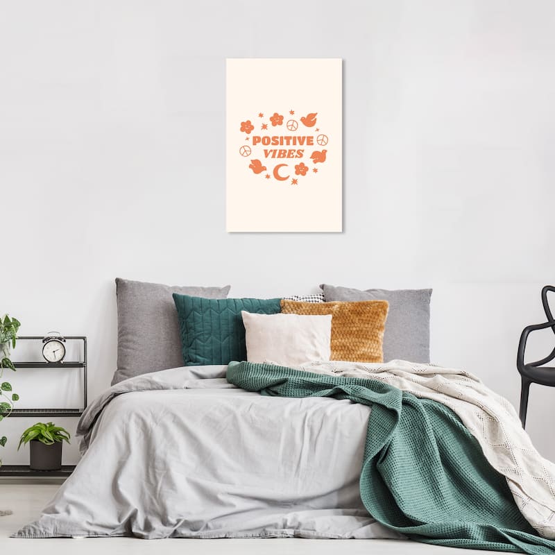 Wynwood Studio Canvas Typography and Quotes Peaceful Positive Vibes Orange Modern & Contemporary Wall Art Canvas Print - 24 x 16