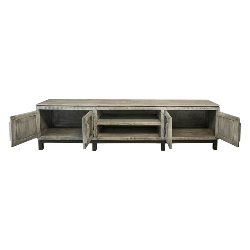 HomeRoots 93" White Solid Wood Cabinet Enclosed Storage Distressed TV Stand - 92.5' X '27' X '15.75