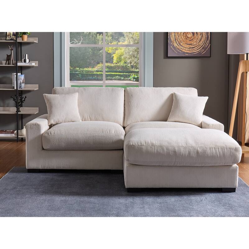4 Seater Cream Corduroy Modular Sofa with 2 Ottomans and 2 Pillows