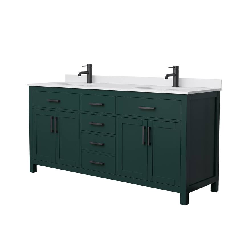 Beckett 72-inch Double Vanity with Cultured Marble Top - Green, Black Trim, White Cultured Marble Top