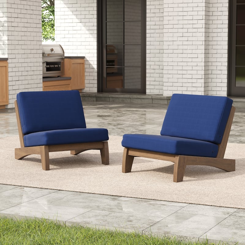 Outdoor Acacia Club Chair Set Loveseate with Weather-Resistant Cushions - Navy - 2 Set Club Chairs