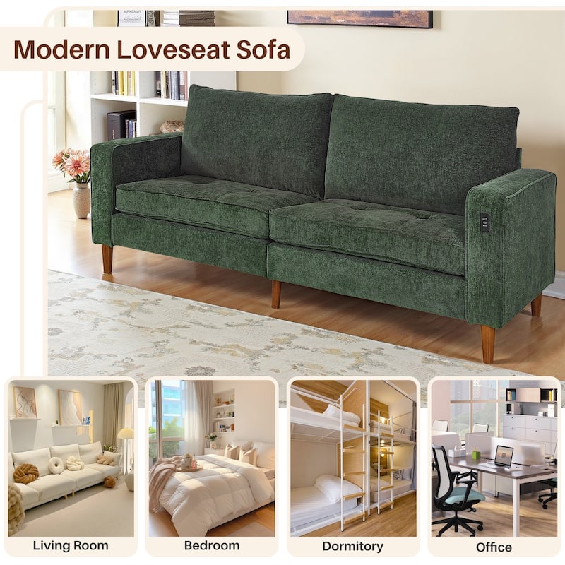 Modern 82.68 " Chenille Upholstered Sofa Loveseat Sofa with USB Ports for Living Space