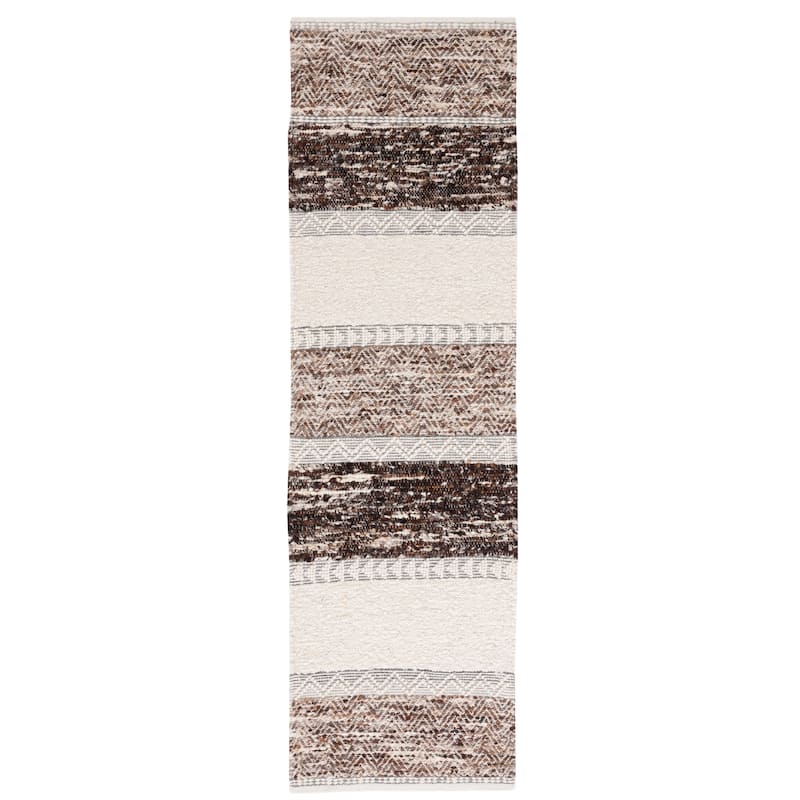 SAFAVIEH Handmade Natura Senta Boho Stripe Wool Rug - 2'3" x 8' Runner - Brown/Ivory