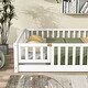 preview thumbnail 3 of 43, White Full Size Wooden Floor Bed with Fence & Door, Rubber, Safety Guardrails