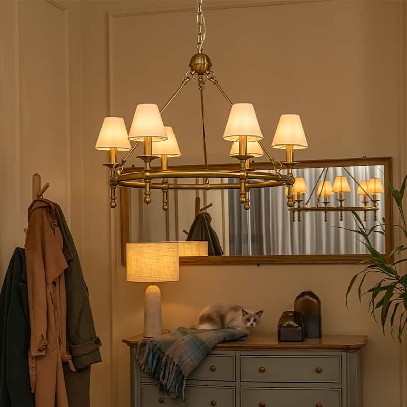 6-Light Classic Chandelier Pendant Fixture with White Shades for Elegant Interior Lighting