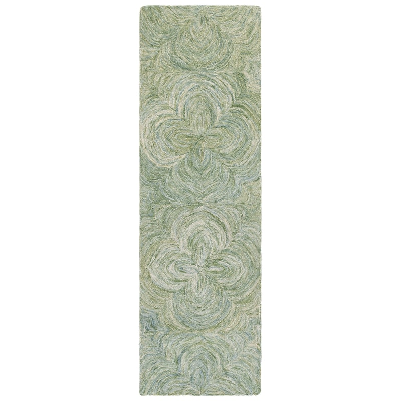 SAFAVIEH Handmade Ikat Jerina Modern & Contemporary Wool Rug - 2'3" x 8' Runner - Sage/Green
