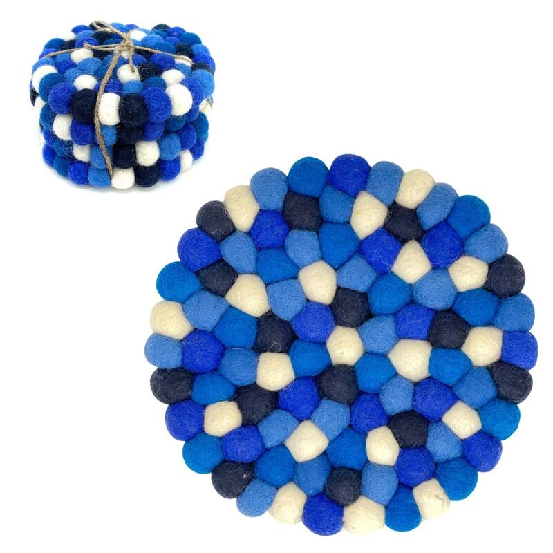 Handcrafted Felt Trivet & Coaster Set, Rose Quartz - Mediterranean Blue