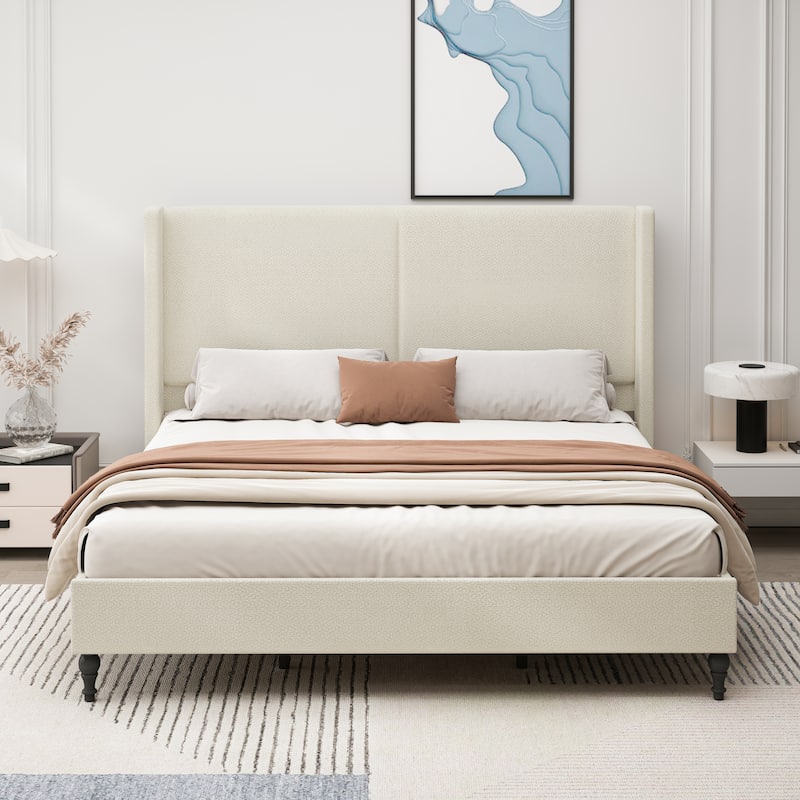 King Size Bed Frame with 55.5"High Back Upholstered Headboard,