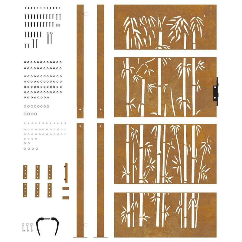 vidaXL Garden Gate 39.4x68.9" Corten Steel Bamboo Design - 43.3 x 70.9"