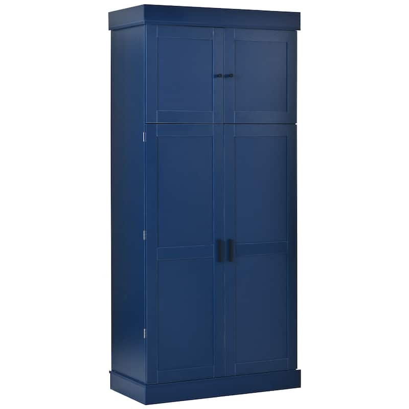 77" Tall Modern Shaker Kitchen Pantry with Wine Rack, Freestanding Storage Cabinet with Drawers & Door Shelves