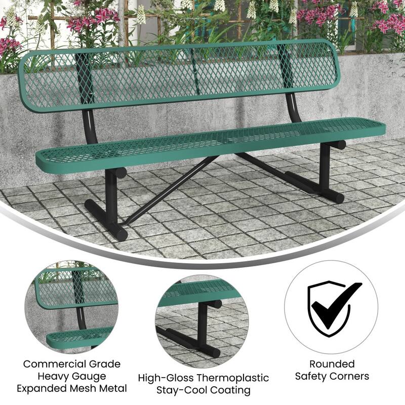 Commercial Grade Expanded Mesh Metal Outdoor Bench with Anchors