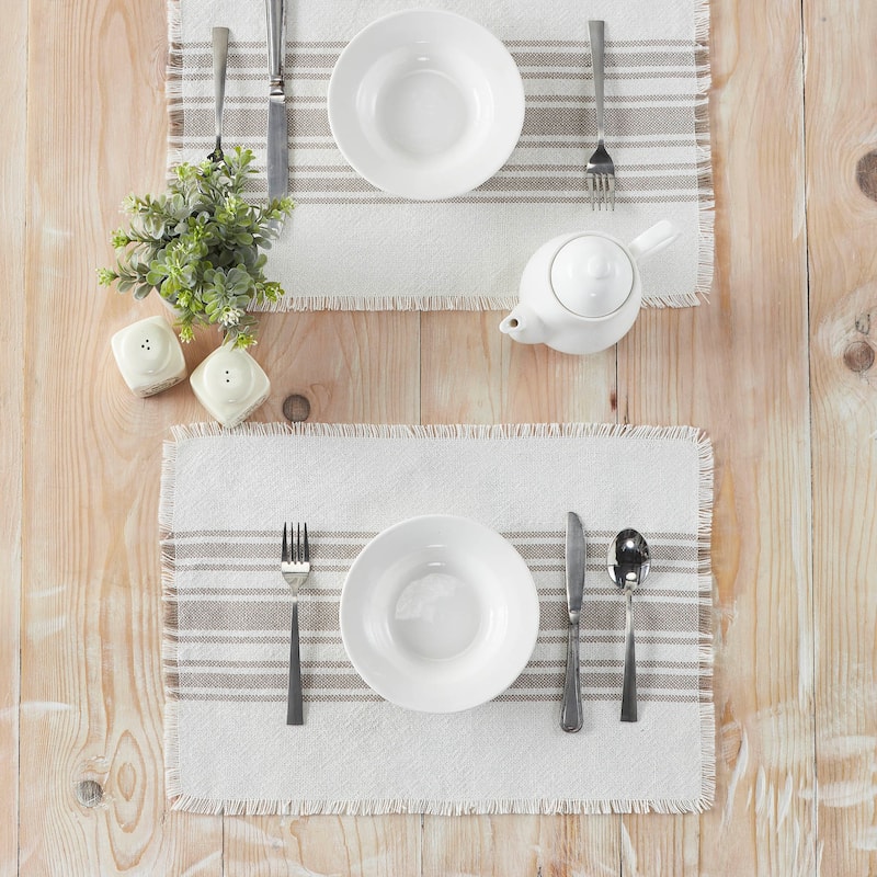 Antique White Stripe Blue Indoor/Outdoor Placemat Set of 6 - 13x19