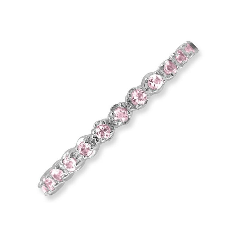Curata 925 Sterling Silver Polished Prong set Patterned Stackable Expressions Pink Tourmaline Ring