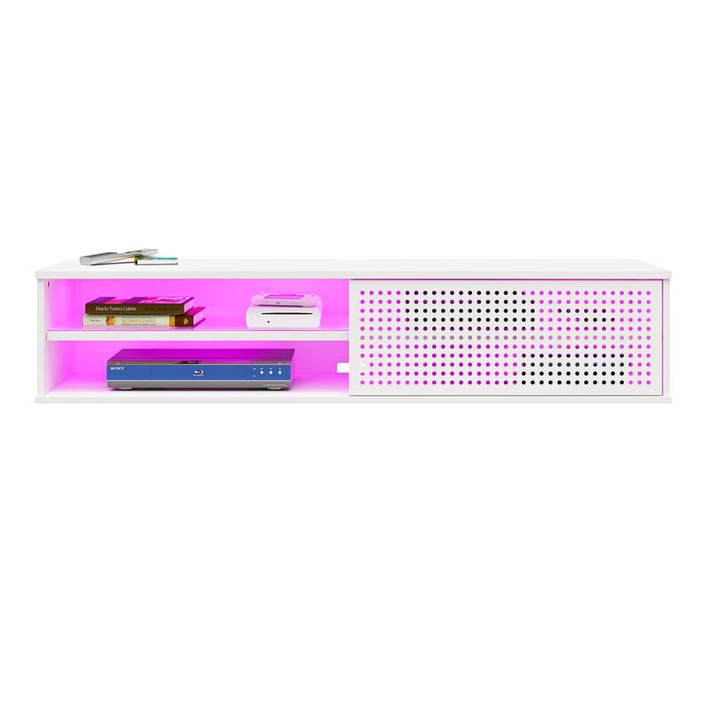 Roomfitters Glitch Floating Gaming TV Stand with RGB LED Lights for TVs up to 60 Inches, White