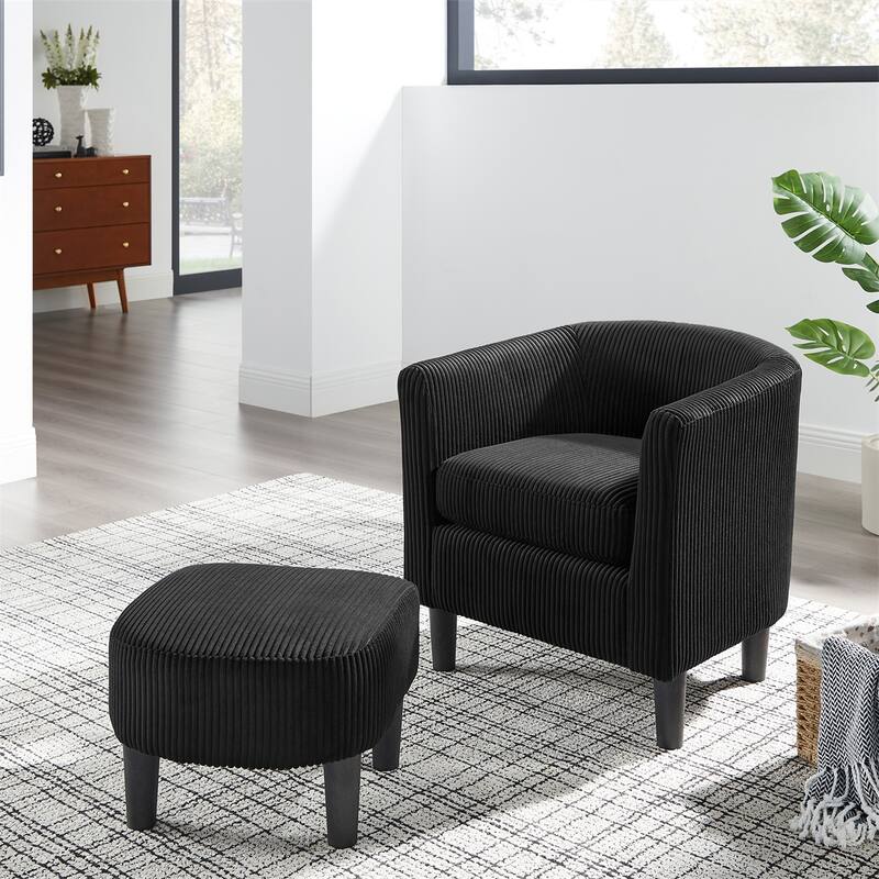 Upholstered Accent Arm Chair Corduroy with Ottoman Foot Rest