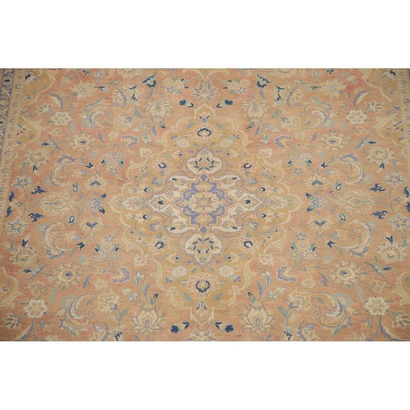 Hand Knotted Oriental 100% Wool Carpet Traditional Floral Oranges & Rust Mashad Area Rug - 11' 8'' X 7' 11''