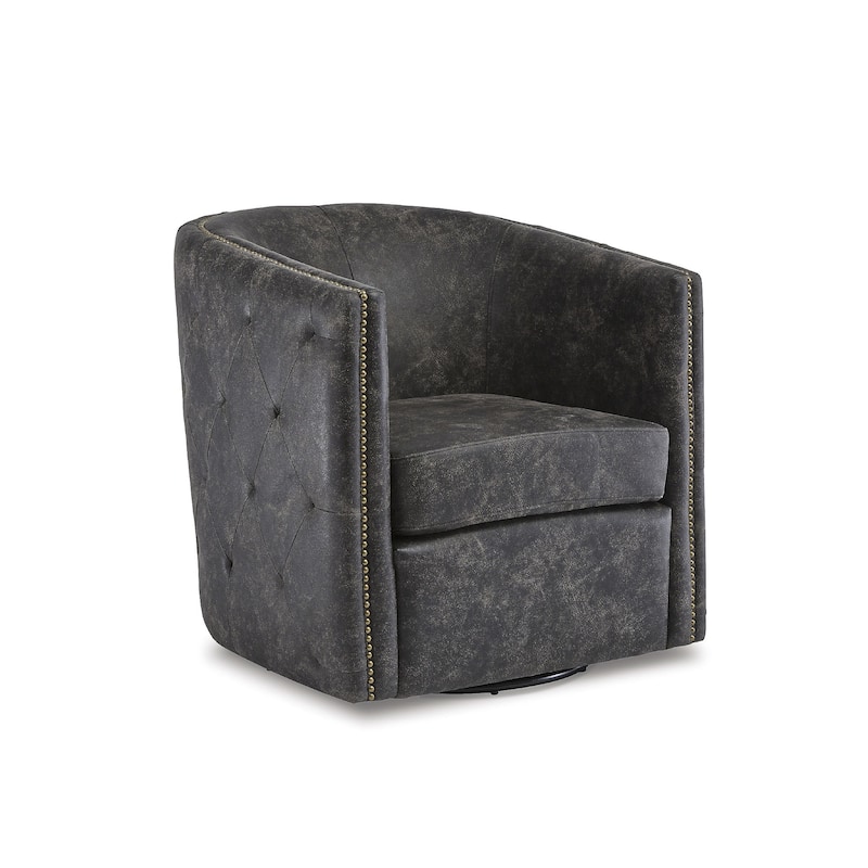 Brentlow Distressed Black Swivel Chair - 28.75" W x 31" D x 31.5" H