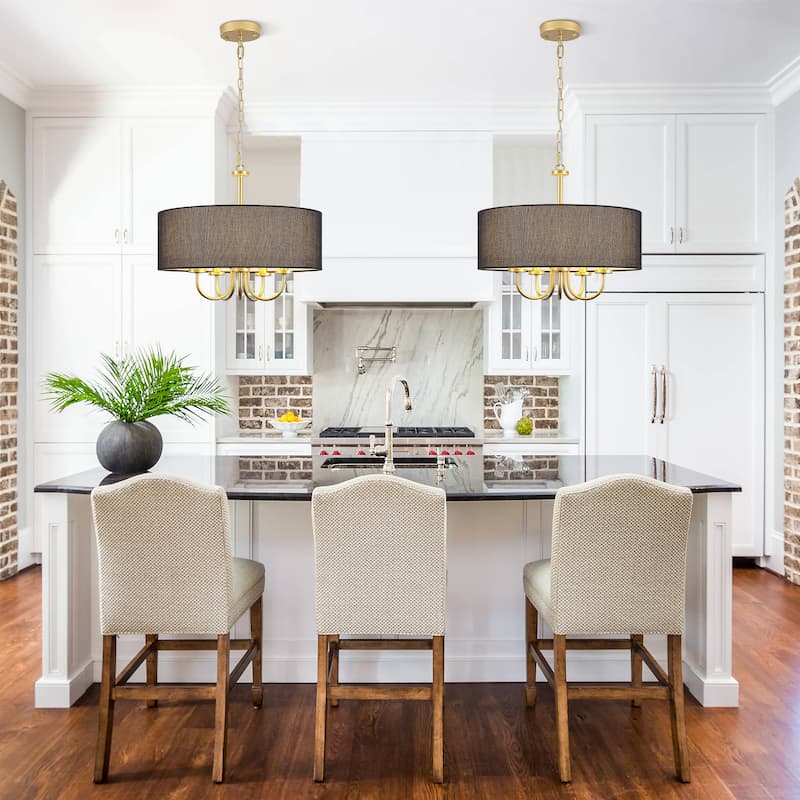 Modern Farmhouse Drum 5-Light Transitional Chandelier, Classic Semi Flush Mount Chandelier for Dining room - W19.09"x H15.19"