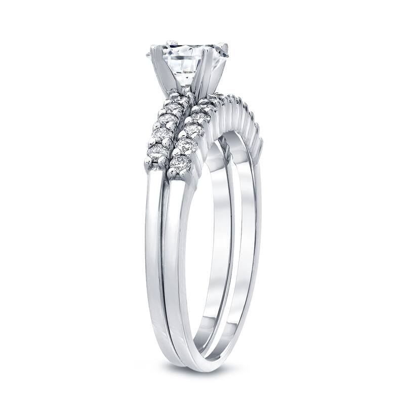Auriya 14k Gold 1 4/5ctw Round Moissanite Engagement Ring Set