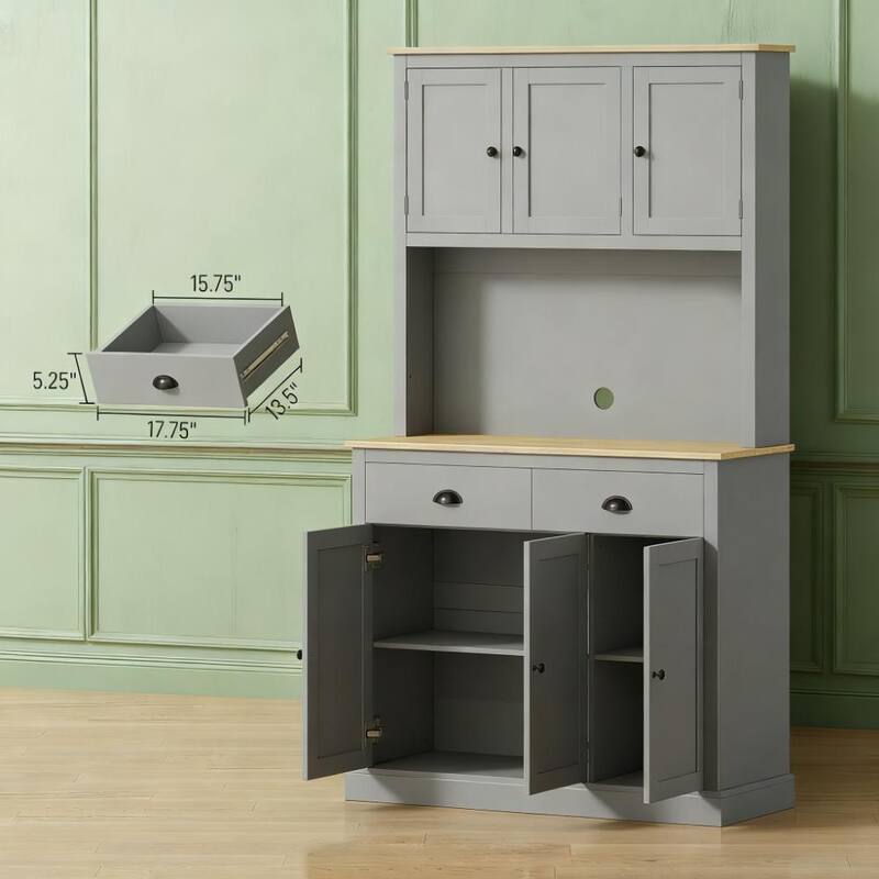 Kitchen Pantry Cabinet, 71" Tall Wood Storage Cabinet with Drawers, Shelves, 5 Doors Freestanding Cupboard with Countertop